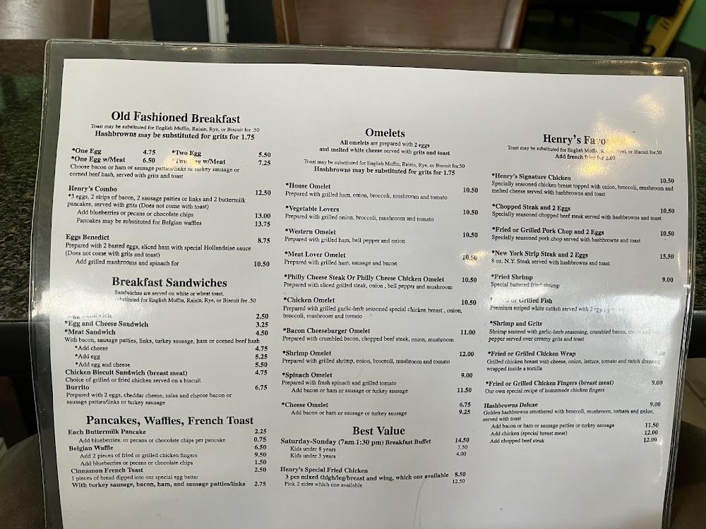 Henry's Restaurant in Pooler Menu image 4